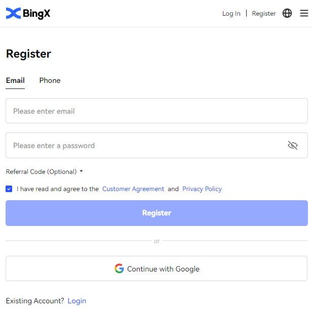 Đăng ký tài khoản trên sàn BingX