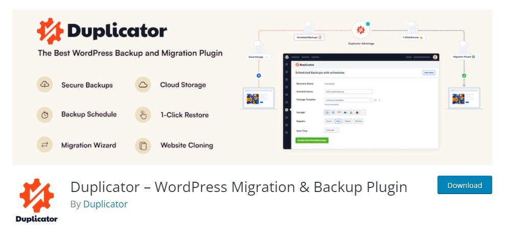 Duplicator là một plugin backup miễn phí và dễ sử dụng cho WordPress